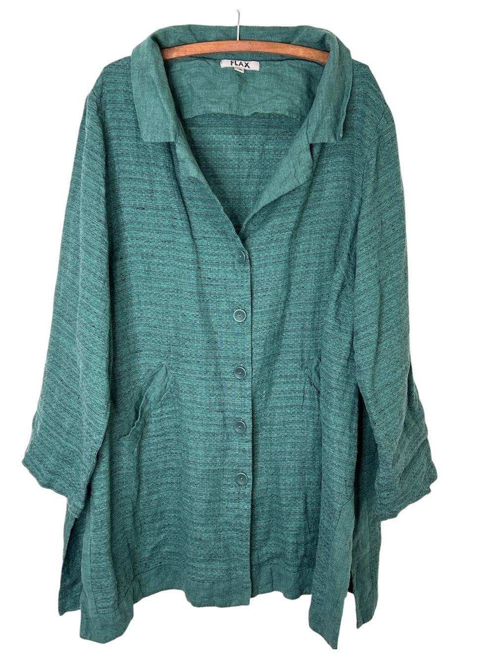 FLAX 100% Linen Green Button Front Jacket Lagenlook Size 1G